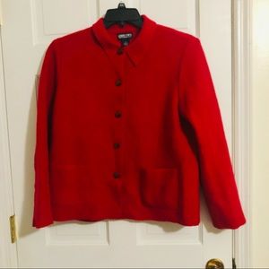 Gorgeous Christmas red Vintage Lands End wool button up sweater / jacket